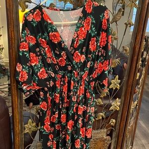 Floral Black and Red Women's Dress